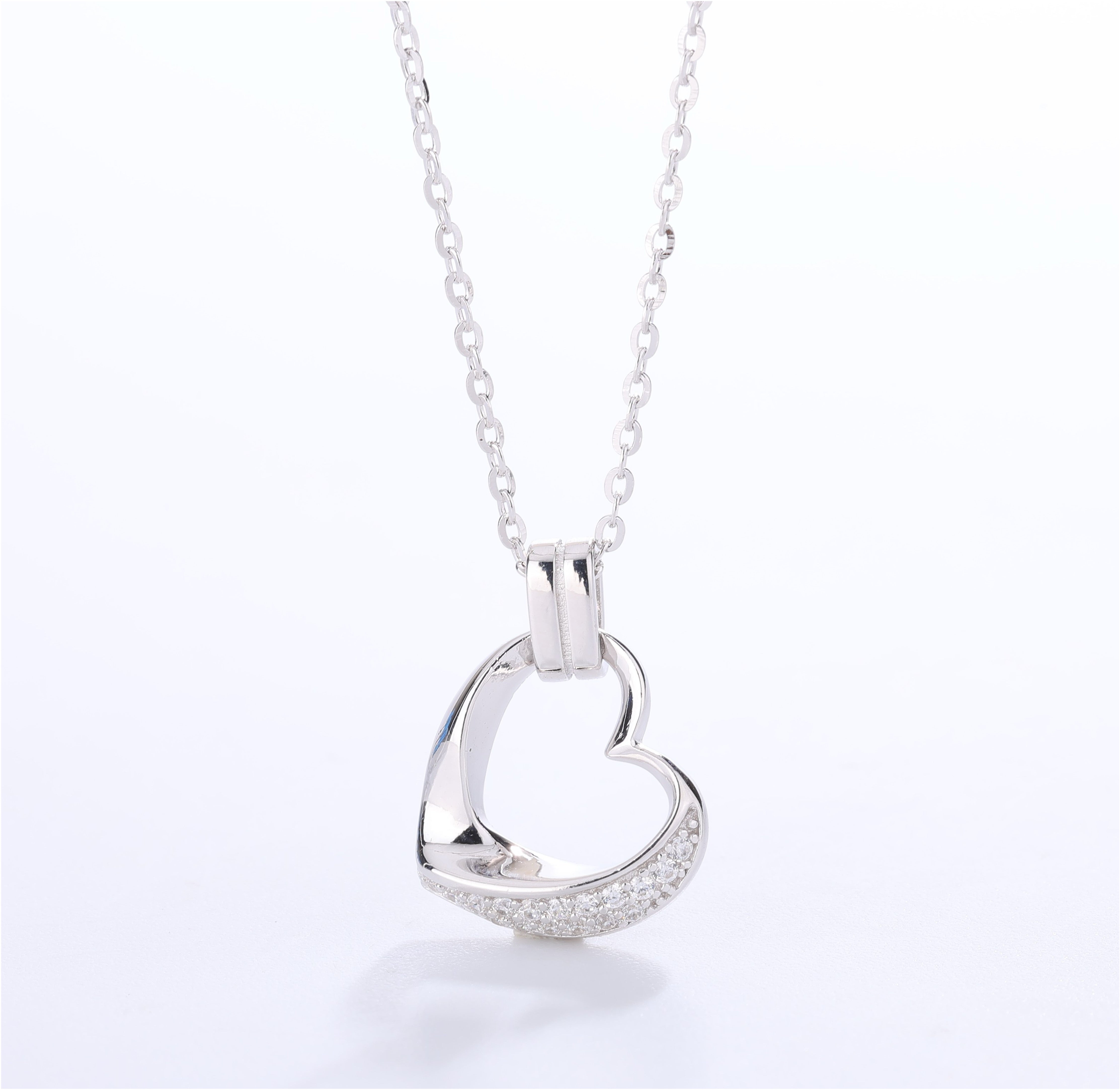 Floating Heart Pendant Necklace in 925 Sterling Silver